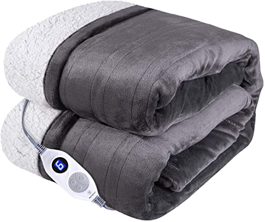 Westinghouse Electric Blanket Heated Throw Flannel to Sherpa Reversible Heating Blanket 50"x60", 6 Heat Settings & 4 Hours Auto Off, Machine Washable Charcoal Grey 50x60in