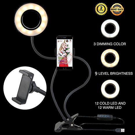 Ring Light Selfie Ring Light for iPhone All Smart Phone, 360 Rotating 3-Light Mode Brightness Flexible Arms Gooseneck Mount iPhone Tripod with LED for iPhone 7 plus
