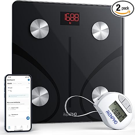 RENPHO Smart Scale and Tape Measure for Body, Digital Bluetooth Scale for Body Weight with Body Tape Measure for Body Measuring, Weight Loss, Muscle Gain, Gift, 400lbs, Inches/cm