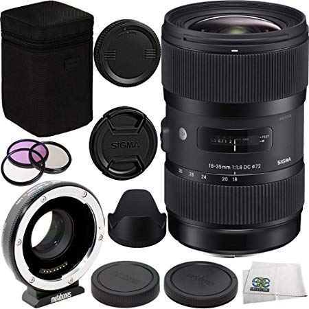 Sigma 18-35mm f/1.8 DC HSM Art Lens for Canon Bundle Includes Metabones Canon EF to Micro Four Thirds Speed Booster MB_SPEF-M43-BT3   3PC Filter Kit (UV-CPL-FLD)   Cleaning Cloth