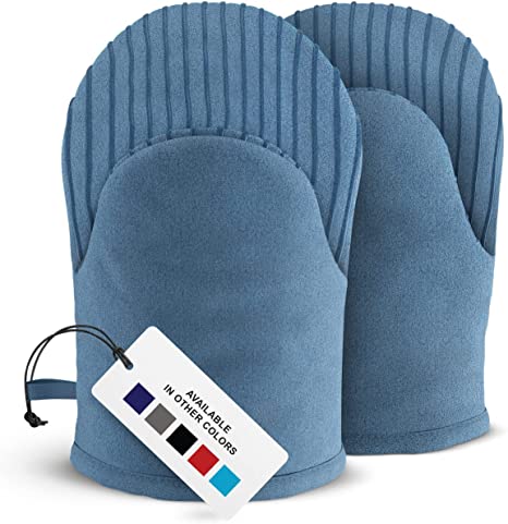 Big Red House Mini Oven Mitts, Made with Recycled Cotton Infill, 480 F Heat Resistant, 1 Pair Blue Denim