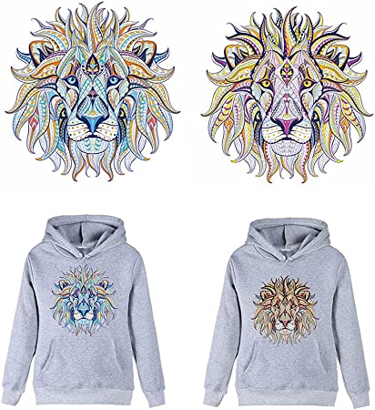 Acxico 2Pcs DIY Lion Iron-ON Heat Transfer Clothes Patches Stickers Applique Decor