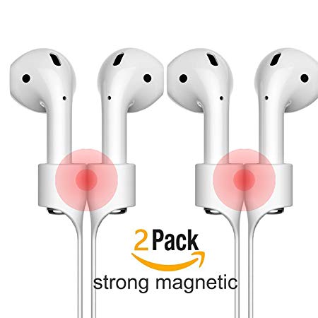 Airpods Strap,Kupx 2 pack Silicone Anti-lost Strap With Strong Magnetic Adsorption Connector Sports Neck Around Cord Strap for Apple Wireless earphone Airpods Pure White (White)