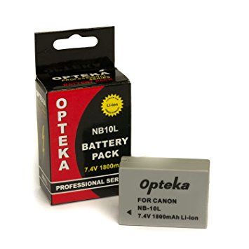 Opteka NB-10L 1800mAh Ultra High Capacity Li-ion Battery Pack for Canon PowerShot SX50HS SX40HS SX50 SX40 HS G16 G15 G1X G1 X Digital Camera