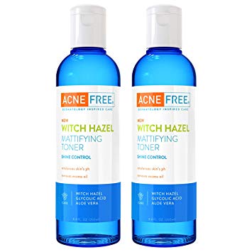 AcneFree Witch Hazel Mattifying Toner Pack of 2, 8.4oz each, With Witch Hazel, Glycolic Acid, Aloe Vera, Toner to Help Rebalance Skin's PH and Remove Excess Oil