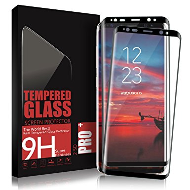 Galaxy S8 Plus Screen Protector, SGIN [2Pack Black] Full Screen Coverage Tempered Glass 3D Screen Protector, Reinforced Hardness Anti Scratched, Anti-Fingerprint HD Screen Protector Film