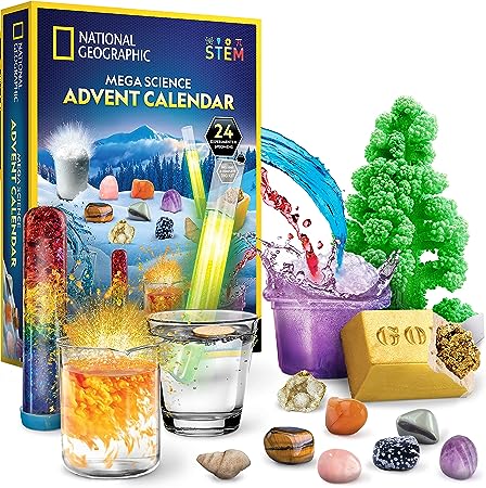 NATIONAL GEOGRAPHIC Science Advent Calendar 2023 – Jumbo Kids Advent Calendar with 24 Science Experiments, Rocks, Fossils, Plus Storage Bag, Science Christmas Countdown Calendar, Mini Gemstone Dig Kit