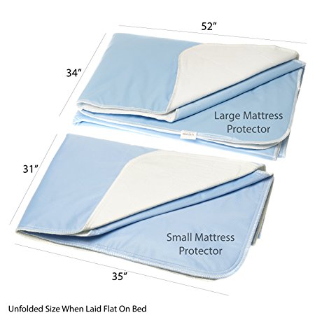 Detox Genie Bundle of 2 Washable Waterproof Mattress Protector Bed Pads 1 xl Ultra Long 34" x 52" plus 31" x 35" Incontinence Urinary Protection for Adults Toddlers Dogs & Cats.