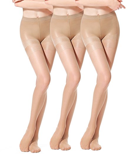 HONENNA Women's 3 Pairs Sheer Control Top Pantyhose Silky Shaper Tights