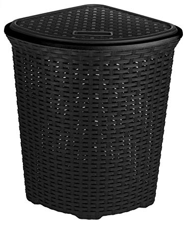 FunkyBuys® Large Corner BLACK Faux Rattan Laundry & Washing Basket - 52 Litres