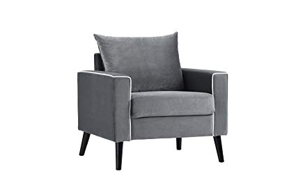 Mid-Century Modern Velvet Fabric Armchair Living Room Accent Chair (Dark Grey)