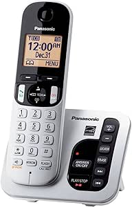 Panasonic Expandable Cordless Phone System with Answering Machine, Call Block and High Contrast Displays and Keypads - 1 Cordless Handset - KX-TGC220S (Silver/Black)