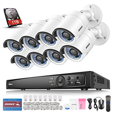 ANNKE 8CH Professional POE Security System 6.0MP NVR with 1TB Surveillance Hard Disk Drive and (8) 2688x1520p 4.0MP Weatherproof CCTV Cameras