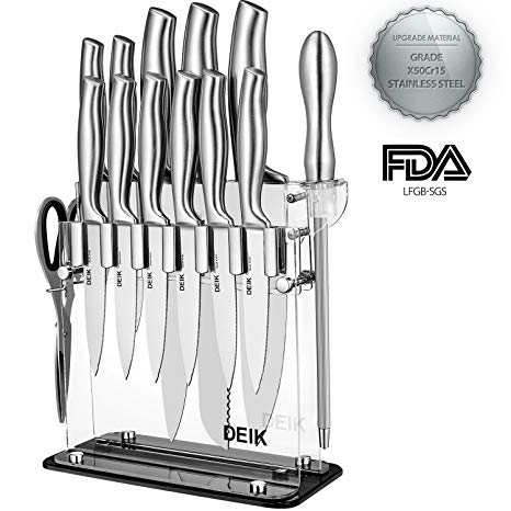 DEIK Knife Set, Knife Block Set 14 Pieces, Knife Block, Kitchen Knives Stainless Steel with Acrylic Stand