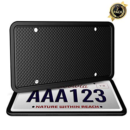 Z ZAFFIRO Silicone License Plate Frame, Car License Plate Frame with Drainage Holes,Rust-Proof, Weather-Proof and Rattle-Proof License Plate Cover for Car, Black,1PC/2PCS