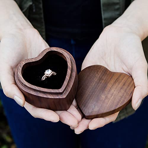 Heart Wood Ring Box (Engagement Proposal Ring Box - Wedding Ring Bearer Box - Ring Storage Gift Box)