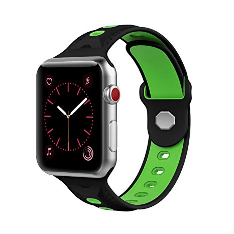 Yearscase New Design 42MM Soft Silicone Sport Strap Replacement Wristband Bracelet for Apple Watch Series 1 / 2 / 3, Nike , Sport, Edition - Black / Green