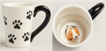 Surprise Dog Coffee Mug with Small Puppy Inside White and Black - 10 Oz