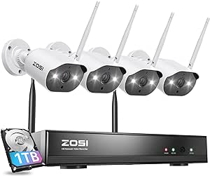 ZOSI 2K 3MP 8CH Wireless Security Camera System, Motion Detection, 2 Way Audio, 4X 3MP Outdoor Indoor Spotlight WiFi Cameras, 8 Channel 2K Home Surveillance NVR with 1TB Hard Drive for 24/7 Recording