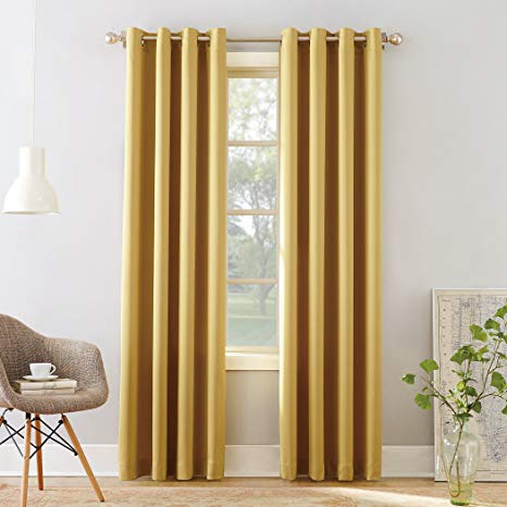 Sun Zero Barrow Energy Efficient Grommet Curtain Panel, 54" x 63", Flax Yellow