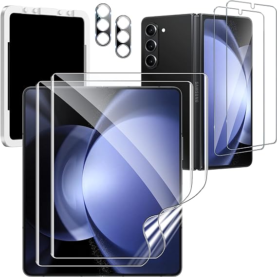 6 in 1 for Samsung Galaxy Z Fold 5 Screen Protector, 2 Pack Inside Flexible Film   2 Pack Front Tempered Glass   2 Pack Camera Lens Protector Accessories Mounting Frame No bubbles Case Friendly