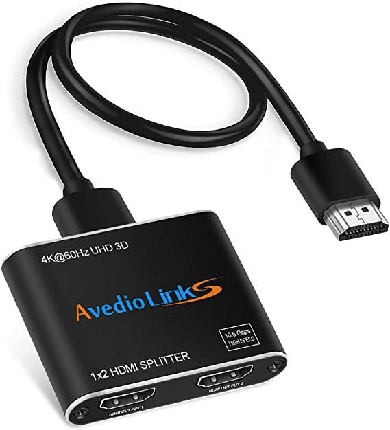 avedio links 4K@60Hz HDMI Splitter 1 in 2 Out, 2 Way HDMI Splitter for Dual Monitors, 1x2 HDMI 2.0 Splitter Video Distributor Mirror Only, Support Full HD 1080P 3D HDCP1.4 (HDMI Cable Included)