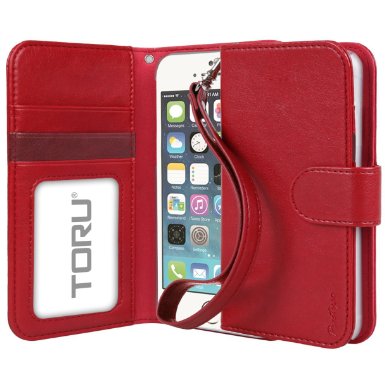 iPhone 5s Case Wallet TORU Prestizio Wallet iPhone 55s Wallet Case with CARD SLOTID HOLDERKICKSTANDWRIST STRAP - Premium Wristlet Leather Flip Cover Case for both Apple iPhone 5 and iPhone 5s - Red