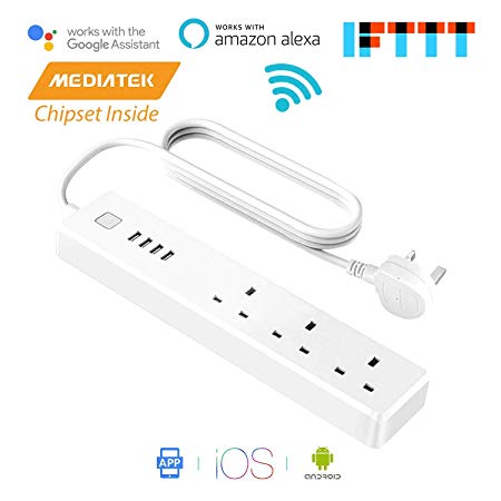 Smart Power Strip with 3 AC Outlets 4 USB Ports Meross WiFi Smart Surge Protector Multi Plug Sockets Power Bar Remote Control Voice Control Compatible with Alexa Google Assistant and IFTTT MSS425EUK