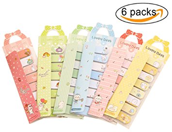 Aimeio 240 Sheets Cute Cartoon Stickers Post It Page Markers Memo Flags Index Tab Sticky Notes，40 Sheets/Pad，6 Pads/Pack, Assorted Colors