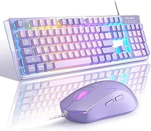 MageGee Gaming Keyboard and Mouse Combo, K1 RGB LED Backlit Keyboard with 104 Key Computer PC Gaming Keyboard for PC/Laptop (Purple)