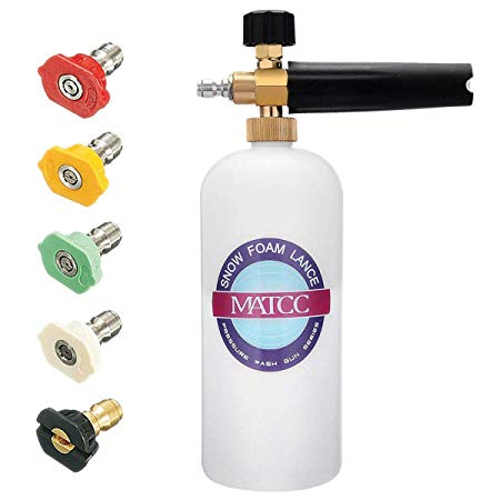 MATCC Foam Cannon Snow Foam Lance Pressure Washer Jet Wash with 1/4'' Quick Connector Foam Blasters 5 Power Washer Nozzle Tips for Cleaning