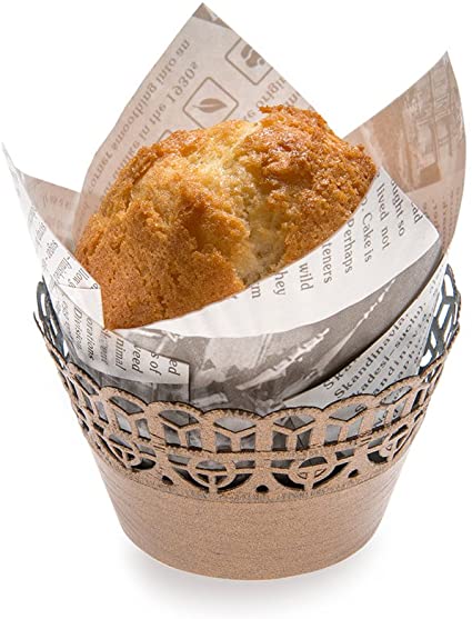 Bellissimo 2.1 Inch Cupcake Wraps, 200 Lace Cupcake Liners - Cocoa Brown Paper Decorative Cupcake Wraps - Restaurantware