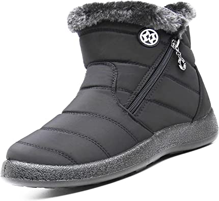 Eagsouni Women's Winter Snow Boots Ladies Fur Lined Warm Ankle Booties Outdoor Zip Flat Walking Shoes Thermal Ultra Light Non-Slip