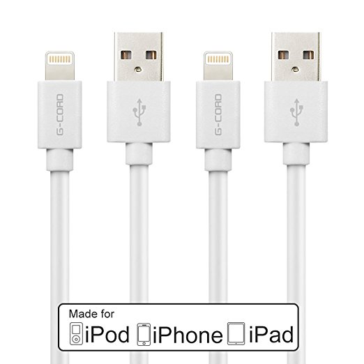 Apple Certified, G-Cord Lightning to USB Charge and Sync Cable, 2 Pack 6 Feet (Extra Long)