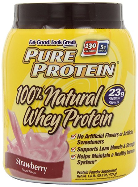 Pure Protein Natural Whey Protein Powder Suppliment Strawberry -1.6 lb