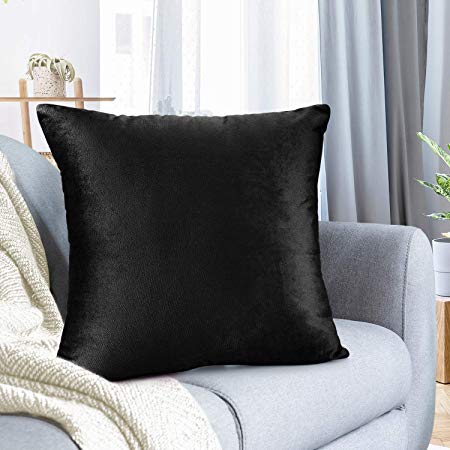 Nestl Bedding Throw Pillow Cover 24” x 24” Soft Square Decorative Throw Pillow Covers Cozy Velvet Cushion Case for Sofa Couch Bedroom - Black