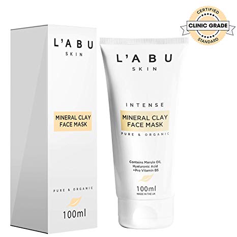 L'ABU SKIN | Hydrating Mineral Clay Face Mask 100ml | Vitamins B5 and E Hyaluronic Acid Marula Oil Cleanser | Intense Skincare Softening Cream | Cruelty Free 100% Vegan Facial Cleanser