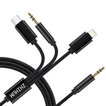 ZHIHUM 3in1 Type C with 3.5mm and Lightning to 3.5mm Aux Cord Adapter Auxiliary Audio Splitter Cable for iPhone 7 / iPhone 7 Plus,Moto Z / Xiaomi 6 / All Android Phones