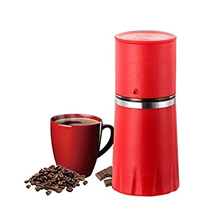 ALPHELIGANCE Manual Ceramic Burr Coffee Espresso Mill Grinder Brewer Mug All-in-one Set with Filter Perfect for Traveling (red)