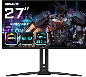 Gigabyte AORUS FO27Q3 27” QD-OLED Flat Gaming Monitor - 2560 x 1440(QHD), 360Hz, 0.03ms, KVM, 250 cd/m2, FreeSync Premium Pro, DisplayHDR True Black 400, HDMI 2.1