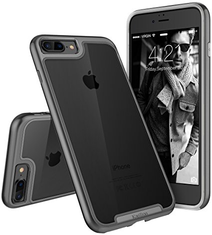iPhone 7 Plus Case, Kaptron Slim Fit Premium Clear Soft TPU Back Panel with Hard Protective Coloured Bumper Case for Apple iPhone 7 Plus (2016) (Grey)