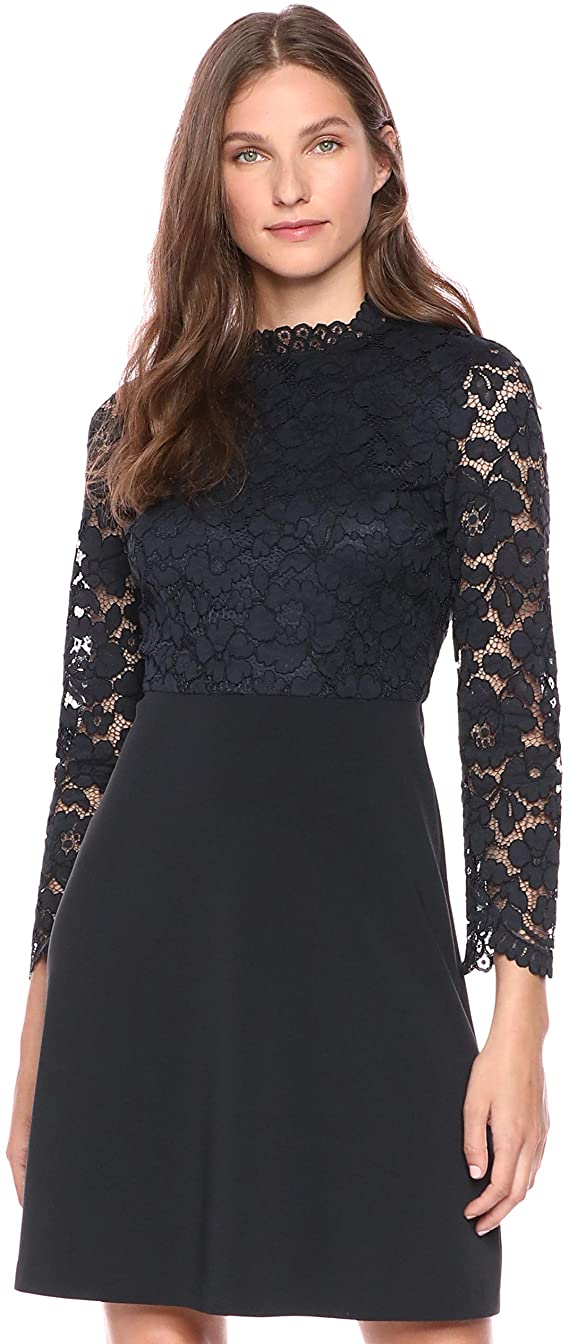 Amazon Brand - Lark & Ro Women's Long Sleeve Mixed Lace Dress