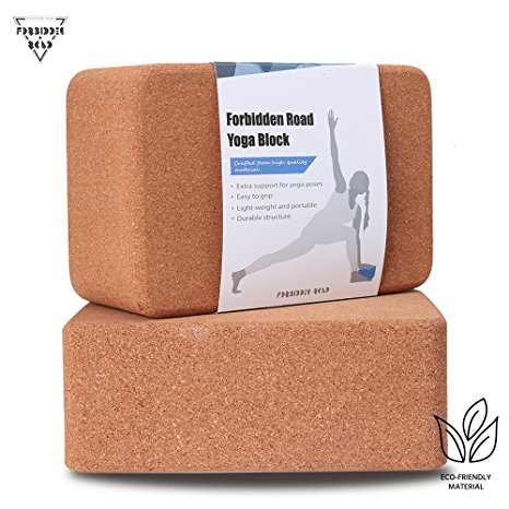 Forbidden Road Cork Yoga Block ( 1 PC or 2 PC) 9" x 6" x 4" / 9" x 6" x 3" Yoga Exercise Blocks Bricks Set Natural Eco Friendly Sturdy Support Muscle Stretch Deepen Poses for Fitness Gym