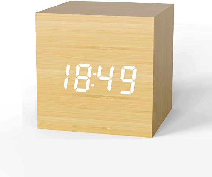 MICARSKY Digital Alarm Clock for Bedrooms with 3 Alarms Setting,7 Levels Brightness,Wooden Electronic LED Display,Temperature and Date Detect (Yellow)