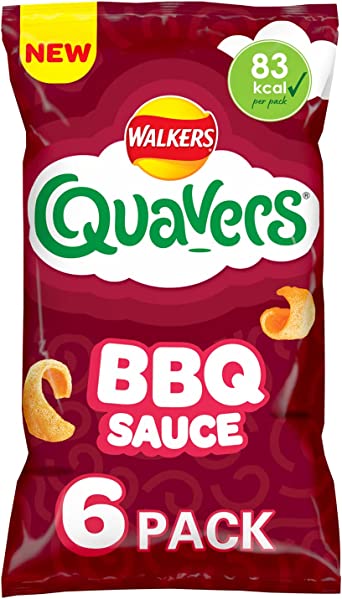 Walkers Quavers BBQ Sauce Multipack Snacks Crisps, 6 X 16g