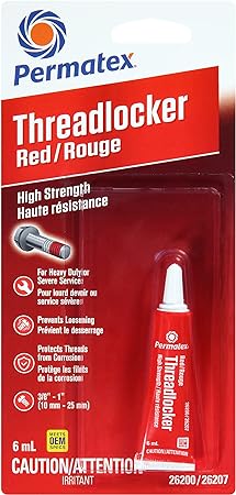 Permatex 26207 Red High Strength 262 Threadlocker, 6ml