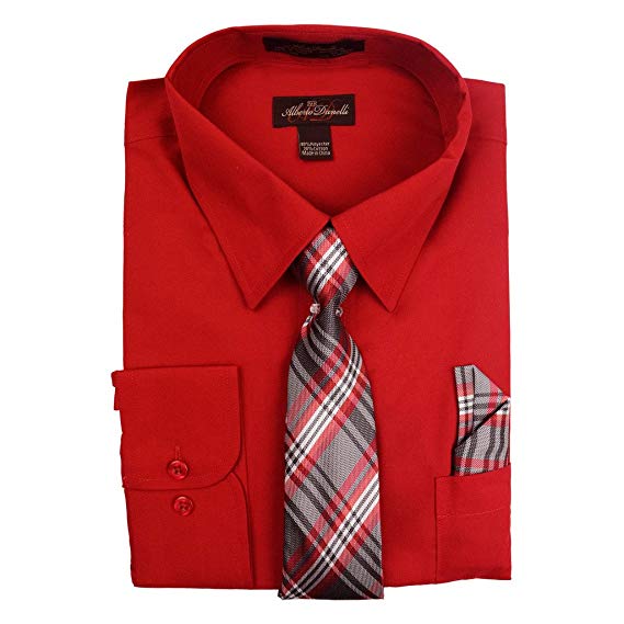 Alberto Danelli Men's Long Sleeve Dress Shirt with Matching Tie and Handkerchie Set