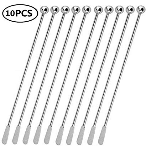 JSDOIN Stainless Steel Coffee Beverage Stirrers Stir Cocktail Drink Swizzle Stick with Small Rectangular Paddles(10Pcs offee stirrers)