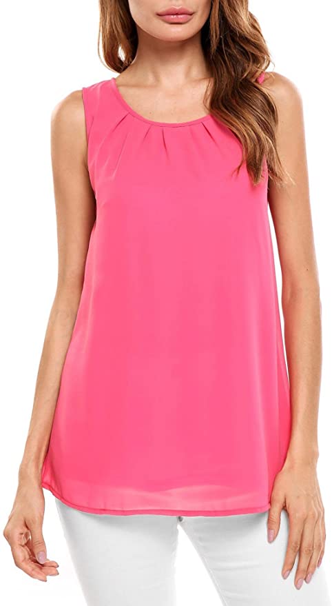 Beyove Womens Shell Tops Sleeveless Blouse Keyhole Chiffon Layered Tank Top