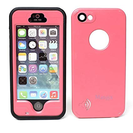 iPhone 5S Waterproof Case,Mangix Waterproof with Touched Transparent Screen Protector Heavy Duty Protective Carrying Cover Case includes a 3.5mm AUX Cable for Apple iPhone 5/5s-Pink